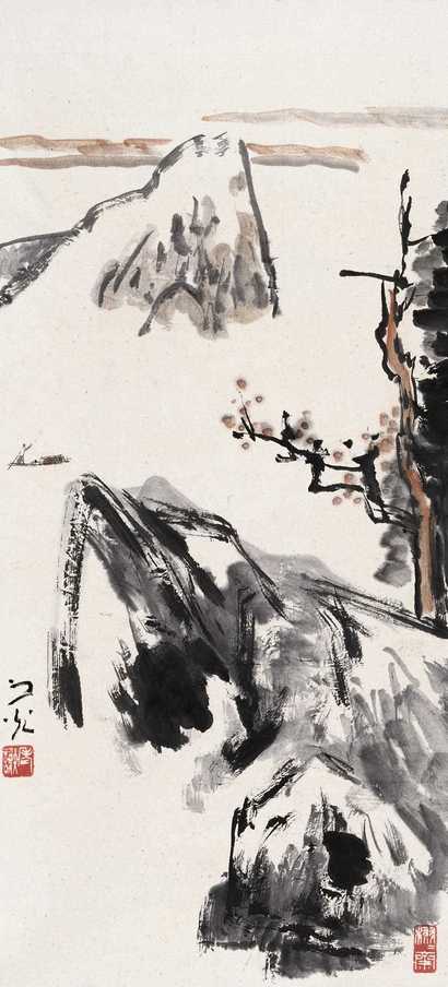 谢之光 近现代 秋江远渡 立轴